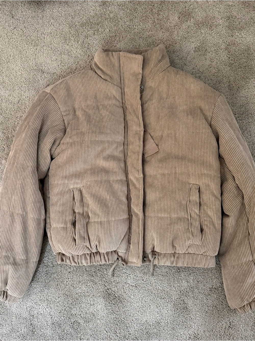 Ashley By 26 International Beige Tan Corduroy Bomber Jacket Puffer Coat Sz S EUC